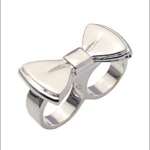 🚨 Double Finger Bow Ring Silver 2 Finger 6/7